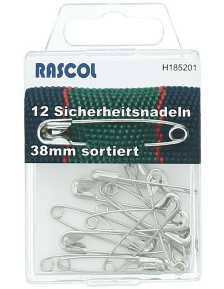 Schachtel mit 12 Sicherheitsnadeln Rascol - Silber 38 mm