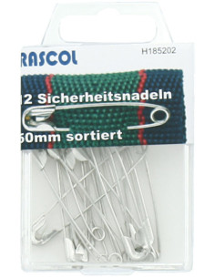 Schachtel mit 12 Sicherheitsnadeln Rascol - Silber 50 mm