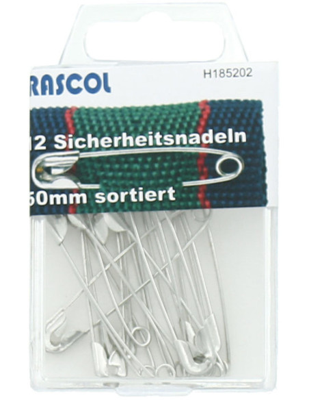 Schachtel mit 12 Sicherheitsnadeln Rascol - Silber 50 mm