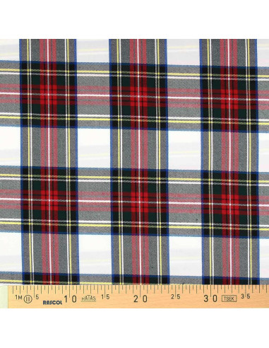 Schottisches Tartan-Gewebe - Rot, Grün, Gelb und Beige