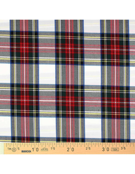 Schottisches Tartan-Gewebe - Rot, Grün, Gelb und Beige