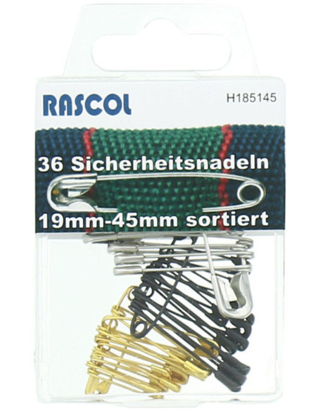 Schachtel mit 36 Sicherheitsnadeln Rascol - Sortierte Farben