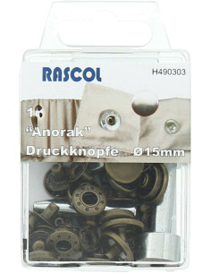 Packung mit 10 Anorak-Druckknöpfen Rascol - 15 mm Bronze