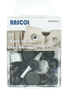 Packung mit 10 Anorak-Druckknöpfen Rascol - 15 mm schwarz