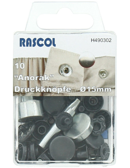 Packung mit 10 Anorak-Druckknöpfen Rascol - 15 mm schwarz