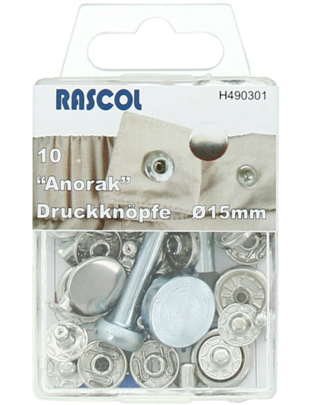 Packung mit 10 Anorak-Druckknöpfen Rascol - 15 mm Silber