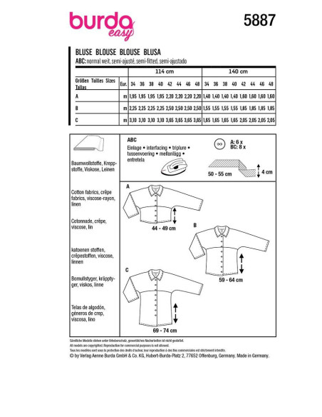 Blusenschnittmuster - Burda 5887