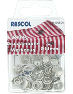 Schachtel mit 8 Jersey-Druckknöpfen Rascol - 11 mm Silber
