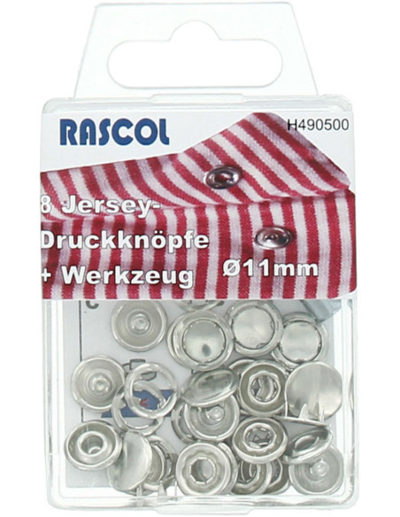 Schachtel mit 8 Jersey-Druckknöpfen Rascol - 11 mm Silber