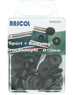Packung mit 10 Sport-Druckknöpfen Camping Rascol - 15 mm schwarz
