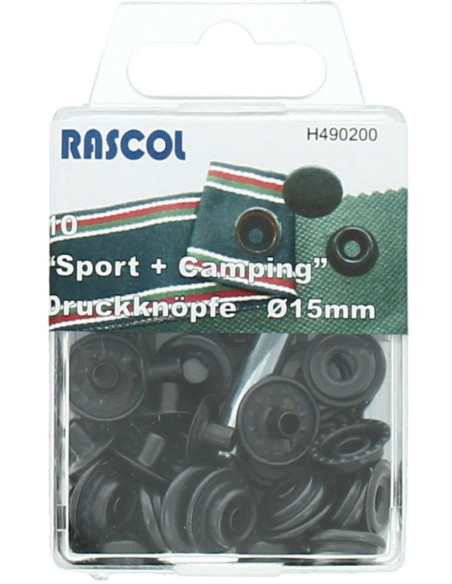 Packung mit 10 Sport-Druckknöpfen Camping Rascol - 15 mm schwarz