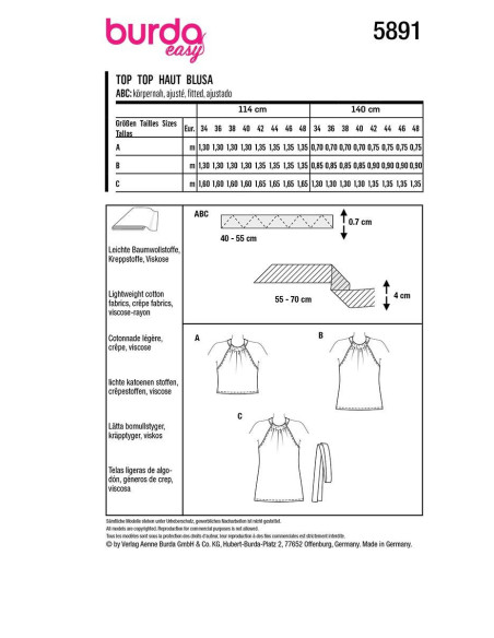 Oberteil-Schnittmuster - Burda 5891