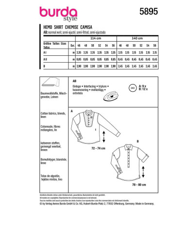 Hemd-Schnittmuster - Burda 5895