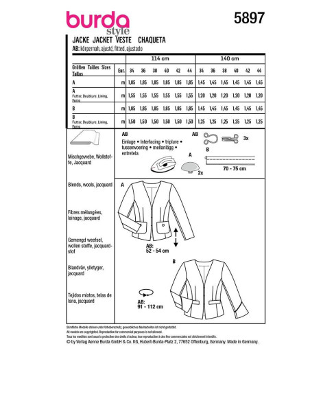 Jackenschnittmuster - Burda 5897