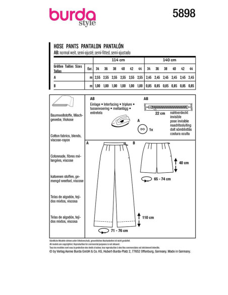 Hosenmuster - Burda 5898