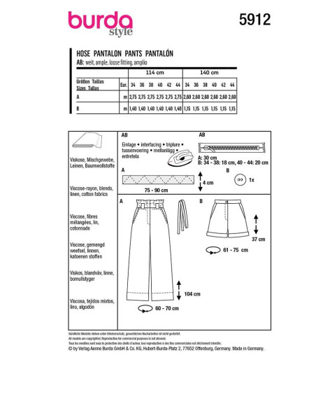 Hosenmuster - Burda 5912