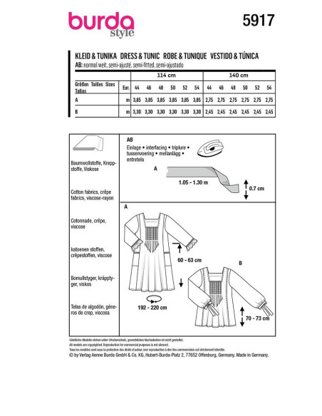 Kleid- und Tunikaschnittmuster - Burda 5917