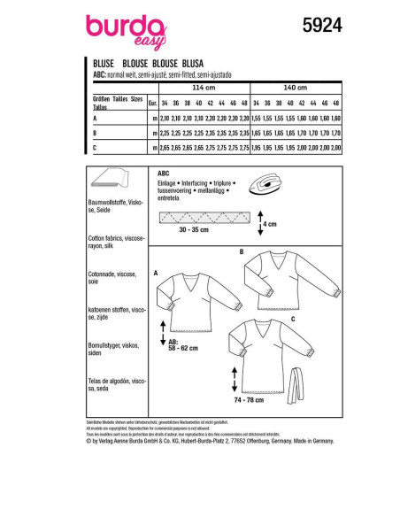 Blusenschnittmuster - Burda 5924