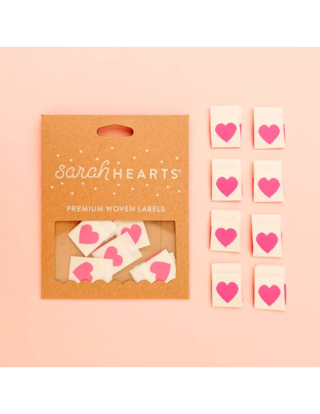 Set von 8 gewebten Etiketten - Pink heart