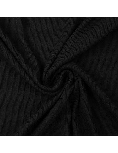 Fein gerippter Baumwoll-Jersey-Stoff - Schwarz