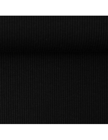 Fein gerippter Baumwoll-Jersey-Stoff - Schwarz