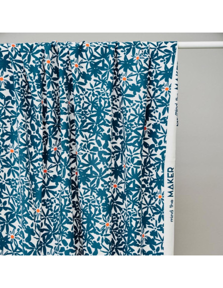 Viskose-Crêpe-Stoff Flowery - Ozeanblau