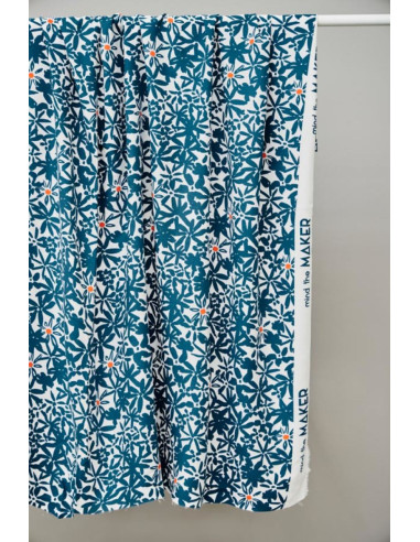 Viskose-Crêpe-Stoff Flowery - Ozeanblau