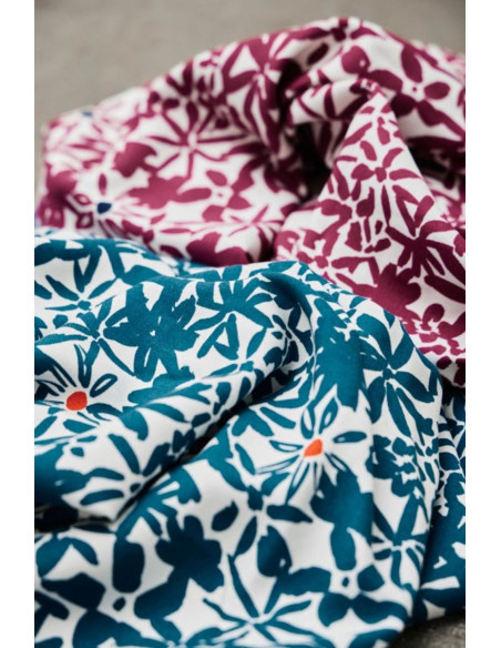 Viskose-Crêpe-Stoff Flowery - Ozeanblau