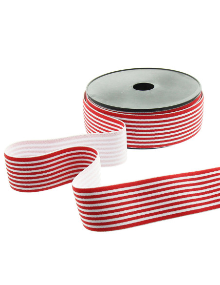 Fantasie-Gummiband mit feinen Streifen 40 mm - Rot