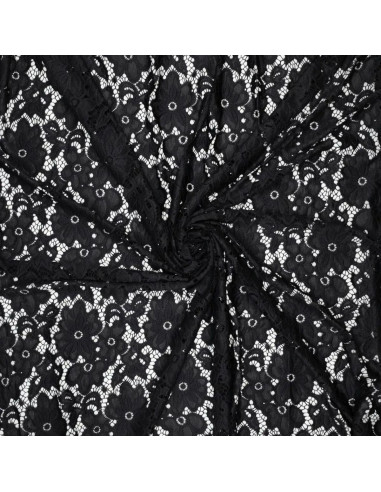 Stretch-Guipure-Stoff Bloom - Schwarz