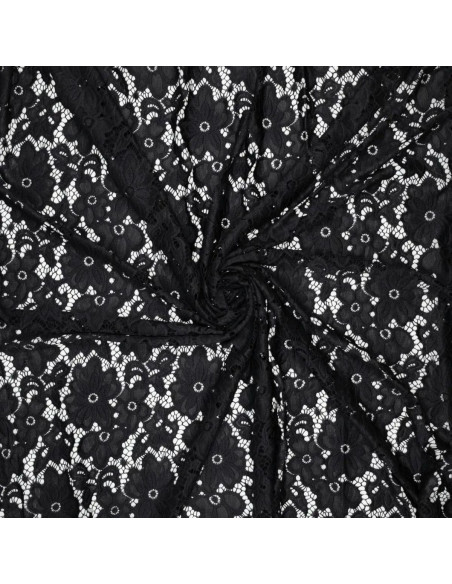 Stretch-Guipure-Stoff Bloom - Schwarz