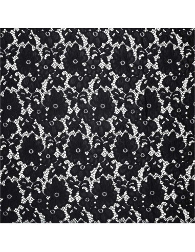 Stretch-Guipure-Stoff Bloom - Schwarz