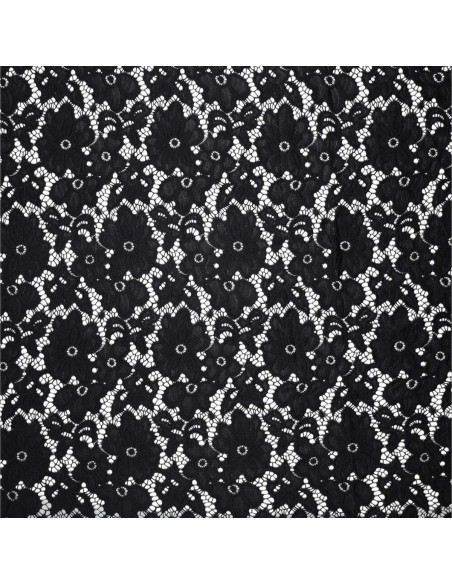 Stretch-Guipure-Stoff Bloom - Schwarz