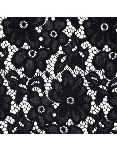 Stretch-Guipure-Stoff Bloom - Schwarz