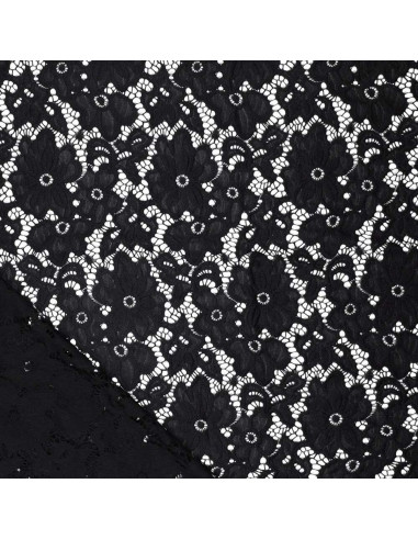 Stretch-Guipure-Stoff Bloom - Schwarz