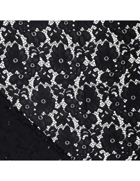 Stretch-Guipure-Stoff Bloom - Schwarz
