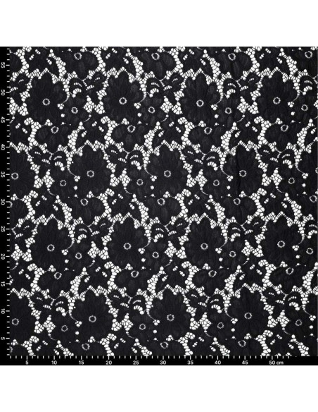 Stretch-Guipure-Stoff Bloom - Schwarz