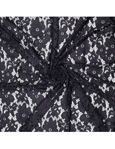 Stretch-Guipure-Stoff Bloom - Marineblau