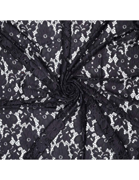 Stretch-Guipure-Stoff Bloom - Marineblau