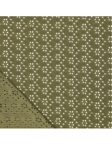 Elastischer Stoff mit englischer Stickerei - Khaki