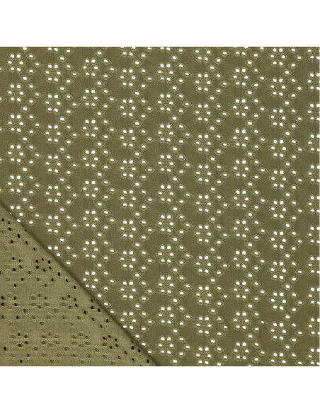Elastischer Stoff mit englischer Stickerei - Khaki