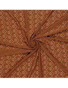 Dehnbarer Broderie-Anglaise-Stoff - Haselnuss