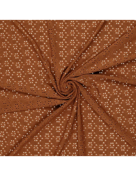 Dehnbarer Broderie-Anglaise-Stoff - Haselnuss