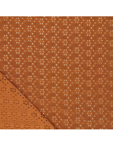 Dehnbarer Broderie-Anglaise-Stoff - Haselnuss