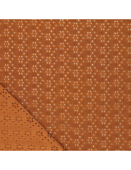 Dehnbarer Broderie-Anglaise-Stoff - Haselnuss