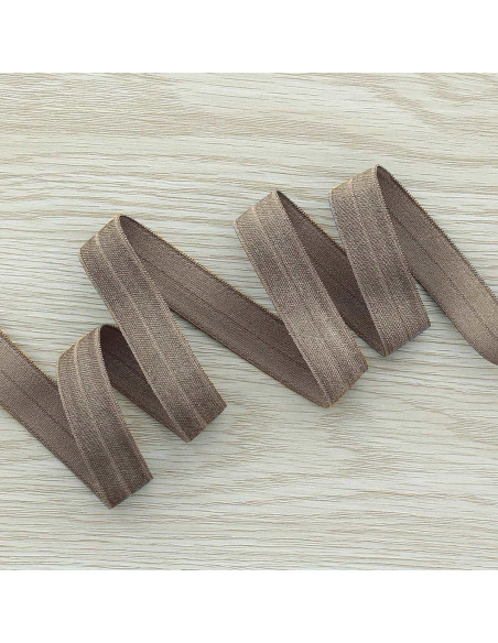 Vorgefaltetes elastisches Satin-Schrägband 15 mm breit - Dunkel Taupe