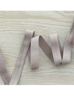 Vorgefaltetes elastisches Satin-Schrägband, 15 mm breit - Greige