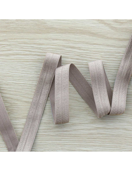 Vorgefaltetes elastisches Satin-Schrägband, 15 mm breit - Greige