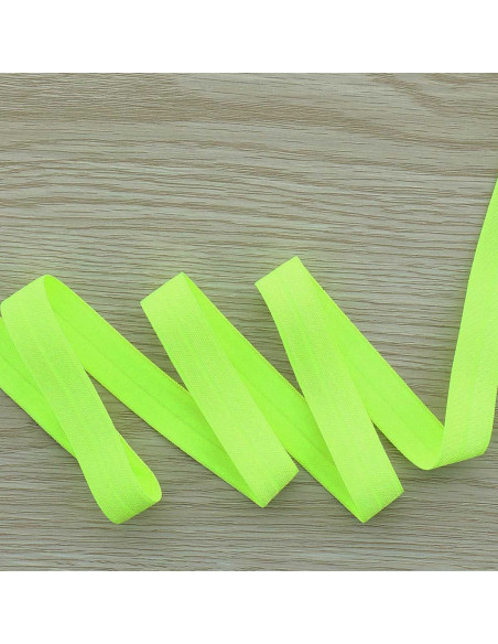 Vorgefaltetes elastisches Satin-Schrägband 15 mm breit - Neon Gelb