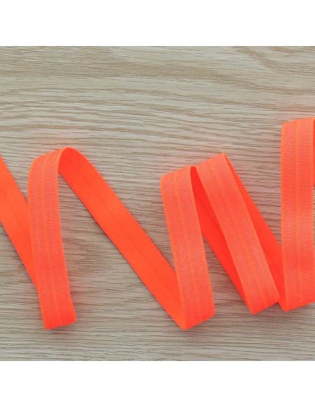 Vorgefaltetes elastisches Satin-Schrägband 15 mm breit - Neonorange
